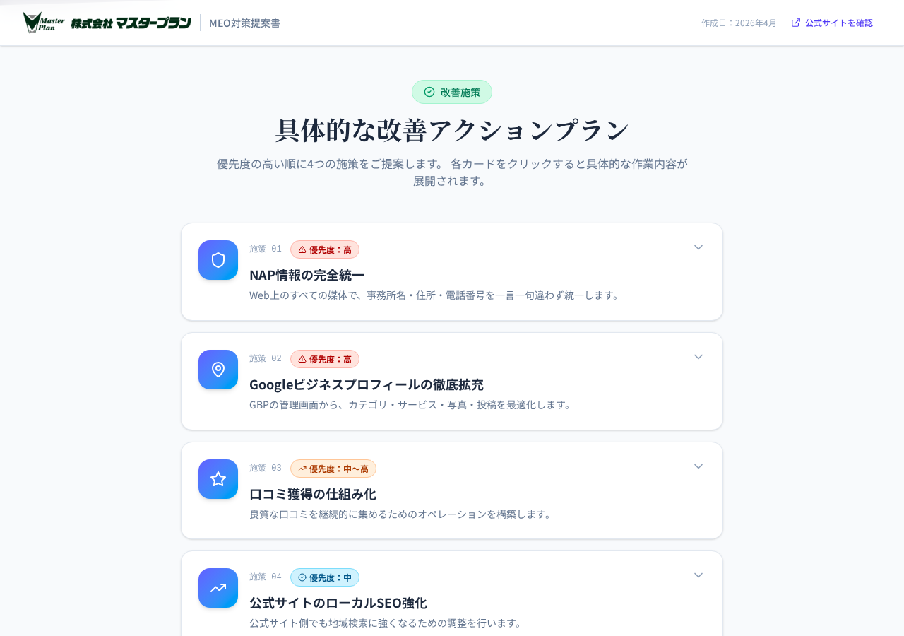 具体的な改善アクションプラン